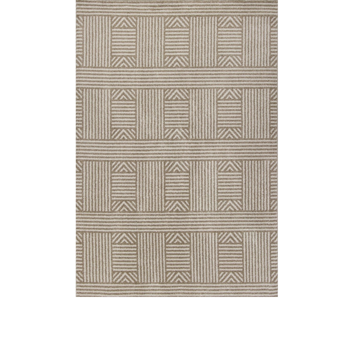 3' X 5' Beige and Ivory Geometric Indoor Outdoor Area Rug