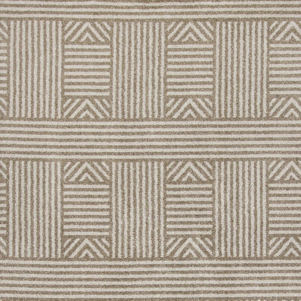 7' X 9' Beige And Ivory Geometric Indoor Outdoor Area Rug