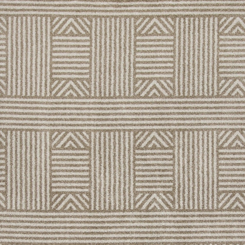 7' X 9' Beige and Ivory Geometric Indoor Outdoor Area Rug