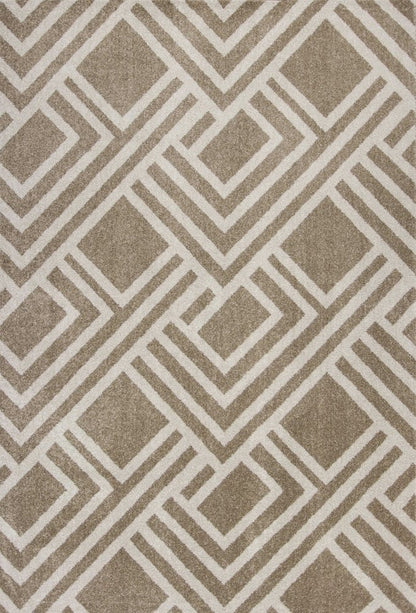 7' X 10' Beige and Ivory Geometric Indoor Outdoor Area Rug