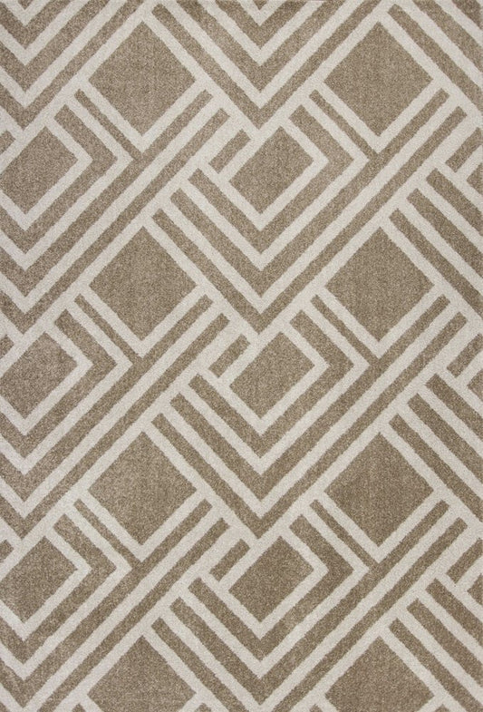 7' X 10' Beige and Ivory Geometric Indoor Outdoor Area Rug