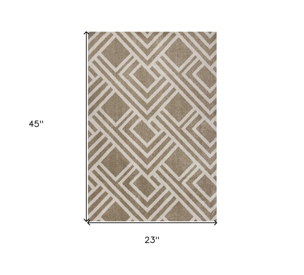 2' X 4' Beige Geometric Indoor Outdoor Area Rug
