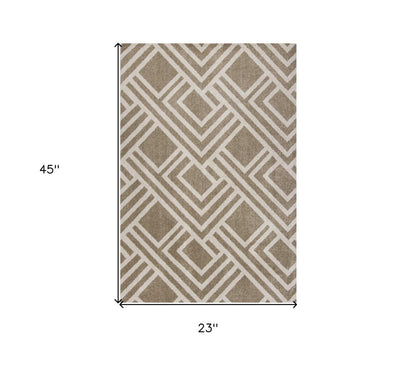7' X 10' Beige and Ivory Geometric Indoor Outdoor Area Rug