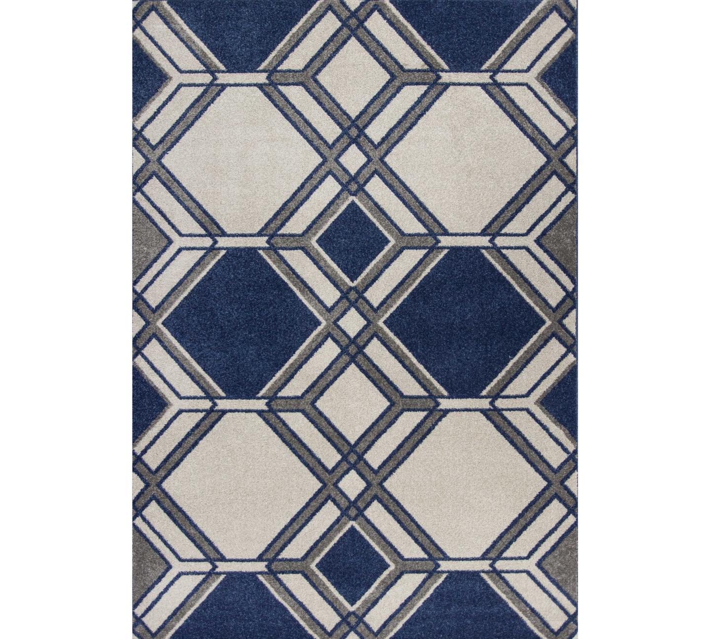 7' X 11' Ivory Or Denim Geometric Hexagon Uv Treated Indoor Area Rug