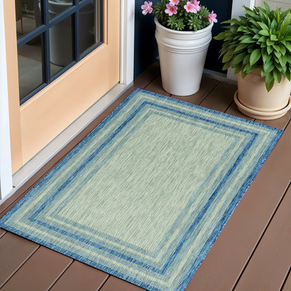3' X 4' Blue And Green Striped Indoor Outdoor Area Rug