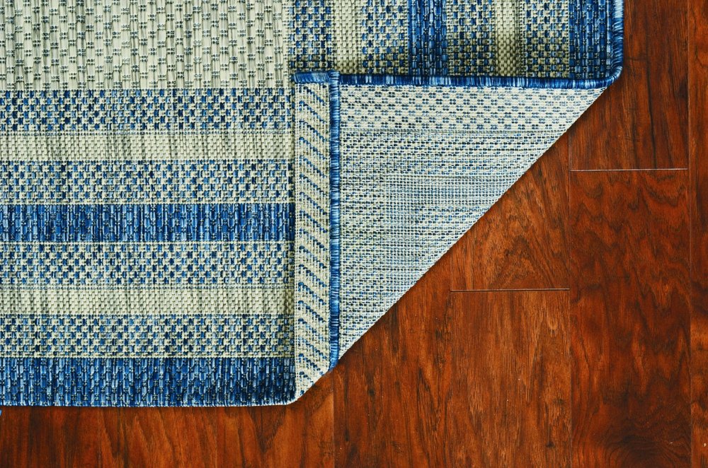 8' X 11' Blue And Gray Striped Indoor Outdoor Area Rug