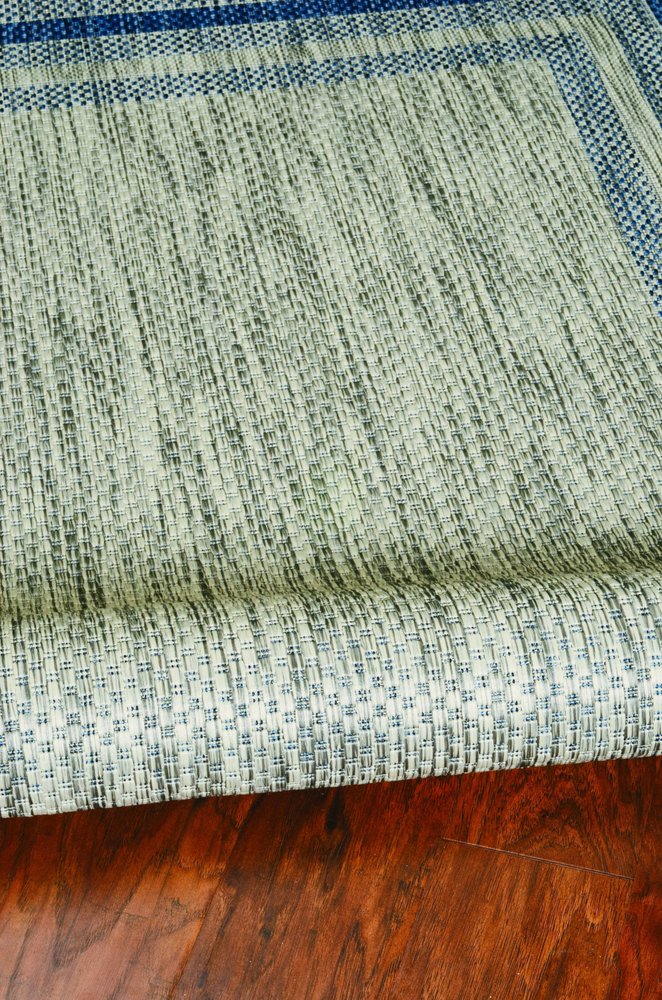 8' X 11' Blue And Gray Striped Indoor Outdoor Area Rug