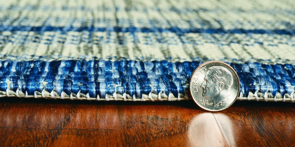 8' X 11' Blue And Gray Striped Indoor Outdoor Area Rug
