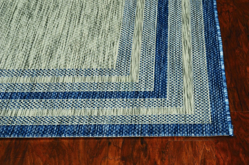 8' X 11' Blue And Gray Striped Indoor Outdoor Area Rug