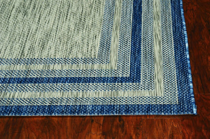 8' X 11' Blue And Gray Striped Indoor Outdoor Area Rug