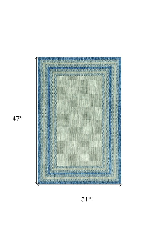 3' X 4' Blue And Green Striped Indoor Outdoor Area Rug
