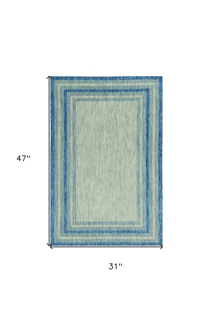 3' X 4' Blue And Green Striped Indoor Outdoor Area Rug