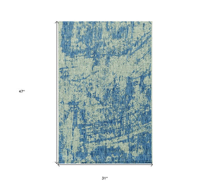 8' X 11' Green And Denim Blue Abstract Area Rug