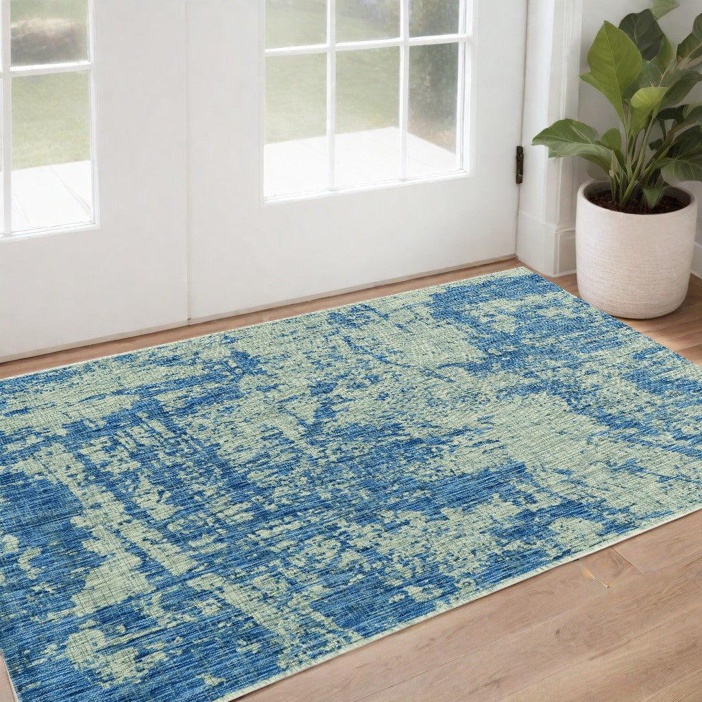 8' X 11' Grey Or  Denim Abstract Brushstrokes Uv Treated Indoor Area Rug