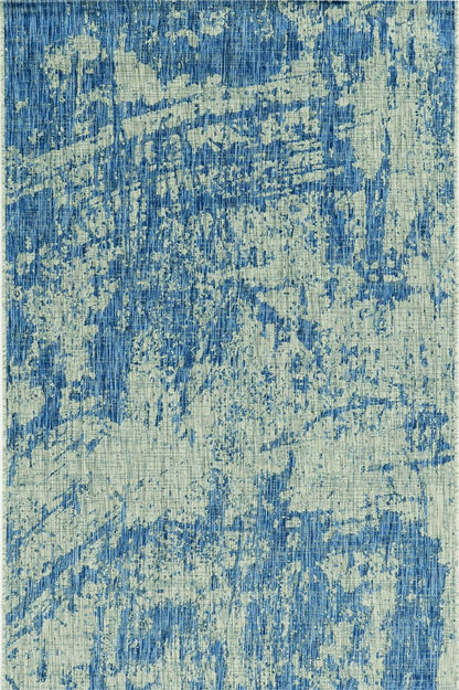 8' X 11' Green And Denim Blue Abstract Area Rug
