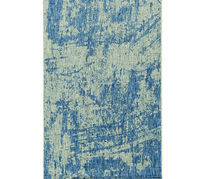 8' X 11' Green And Denim Blue Abstract Area Rug