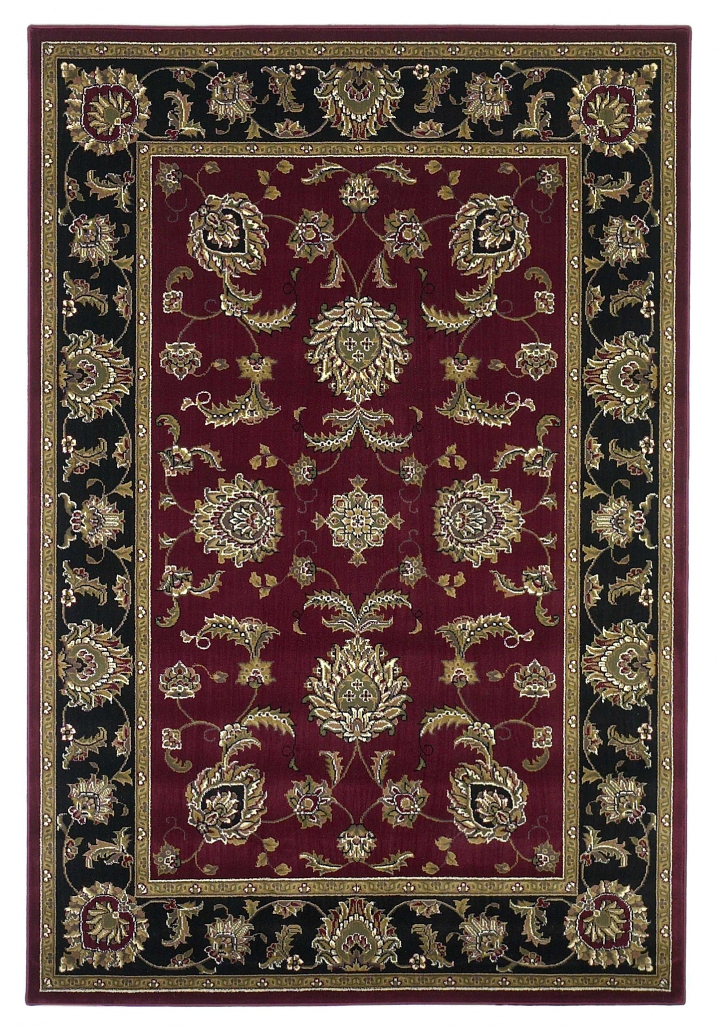 7' Octagon Red Or Black Floral Vines Bordered Indoor Area Rug