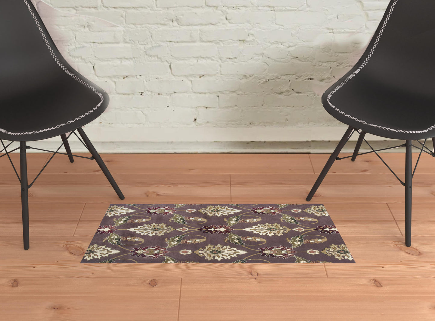 2'X3' Plum Machine Woven Floral Traditional Indoor Accent Rug