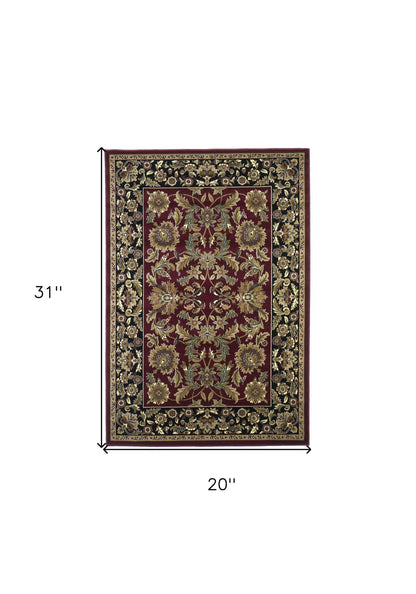 8' X 11' Red Black Machine Woven Floral Traditional Indoor Area Rug