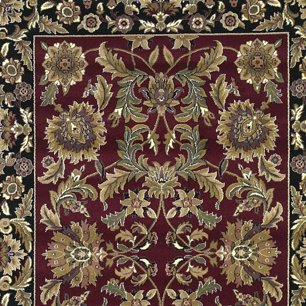 3' X 5' Red Black Machine Woven Floral Traditional Indoor Accent Rug