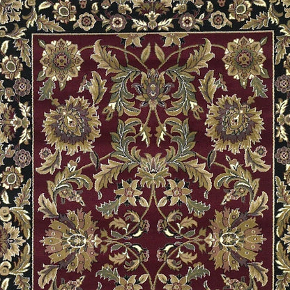 8' X 11' Red Black Machine Woven Floral Traditional Indoor Area Rug