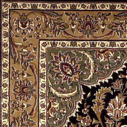 3' X 5' Black And Beige Floral Medallion Area Rug