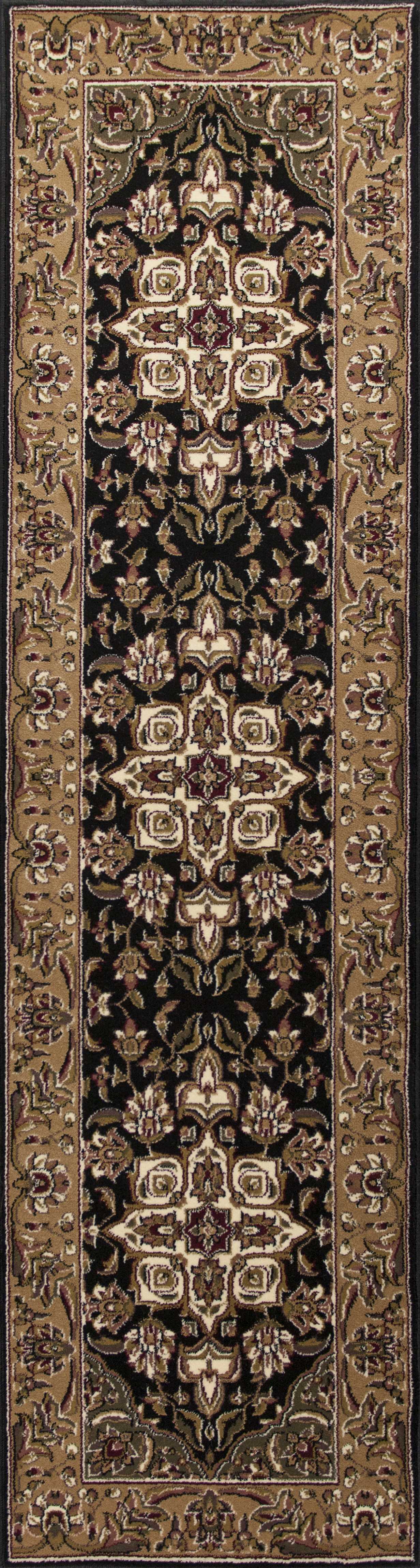 3' X 5' Black Beige Machine Woven Floral Medallion Indoor Area Rug