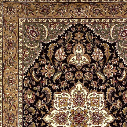 3' X 5' Black And Beige Floral Medallion Area Rug