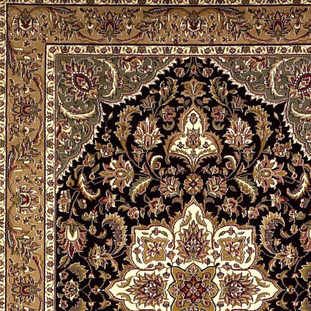 3' X 5' Black And Beige Floral Medallion Area Rug