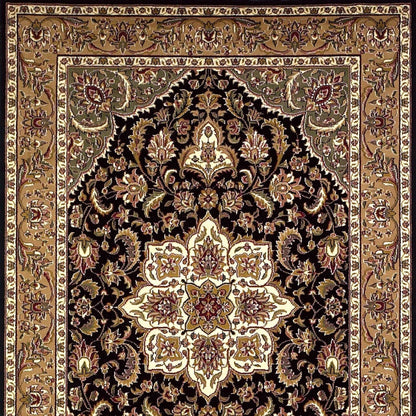 3' X 5' Black And Beige Floral Medallion Area Rug