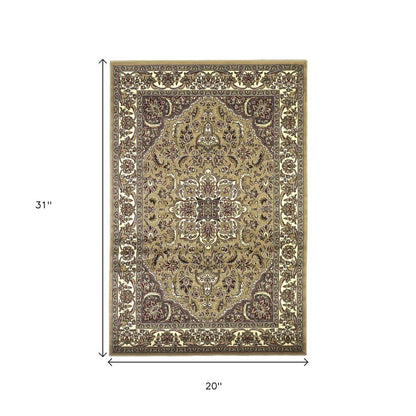 8' Beige And Ivory Floral Medallion Octagon Rug