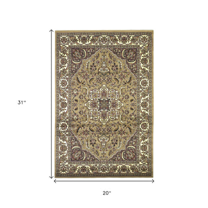 8' Beige And Ivory Floral Medallion Octagon Rug