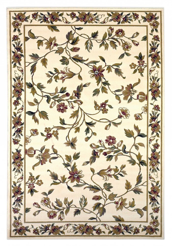 2' X 3' Ivory Green And Red Floral Vines Area Rug