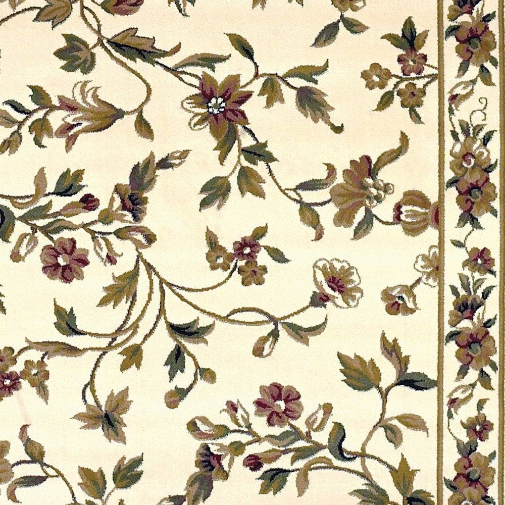 2' X 3' Ivory Green And Red Floral Vines Area Rug