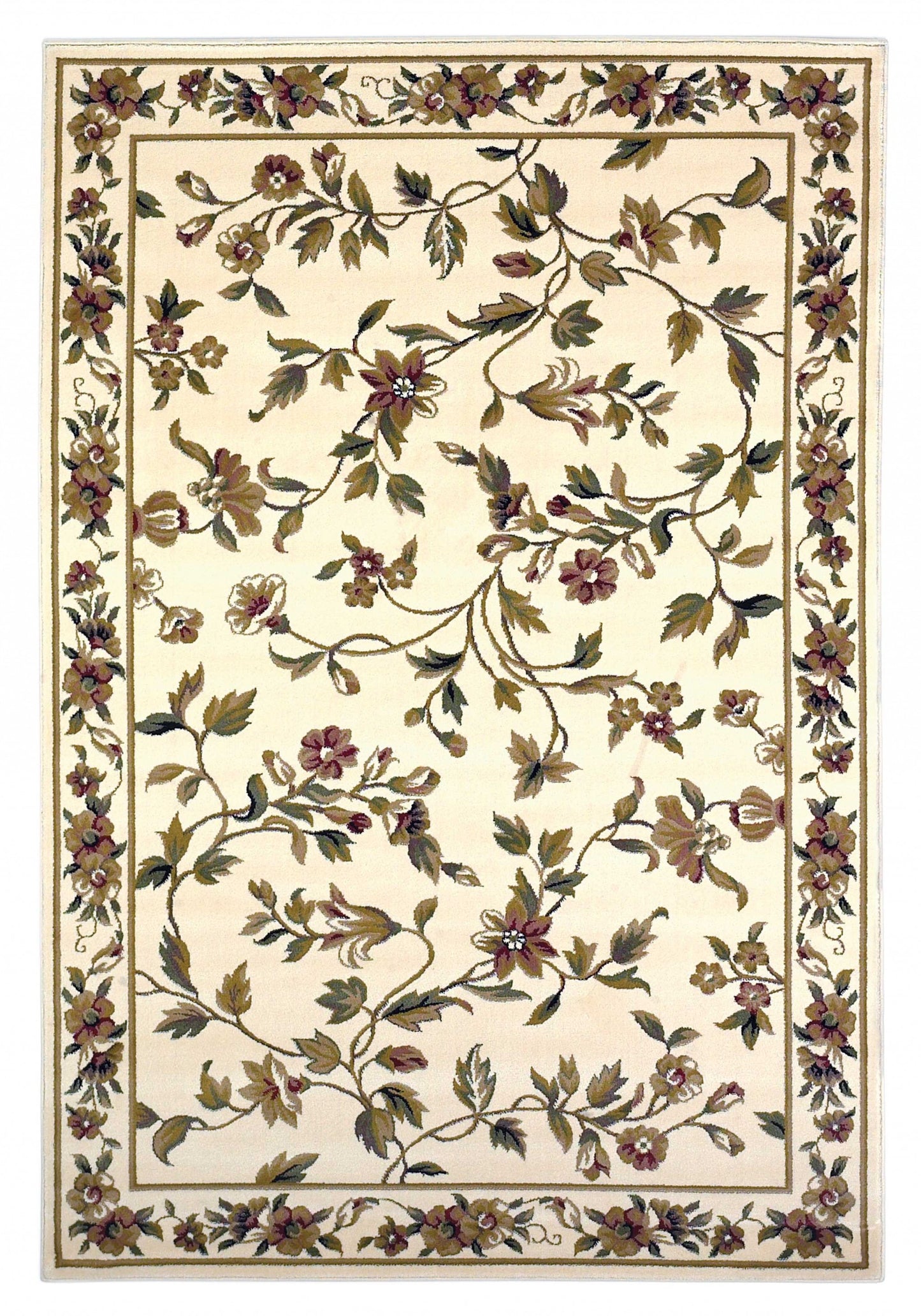 10' X 13' Ivory Machine Woven Floral Vines Indoor Area Rug