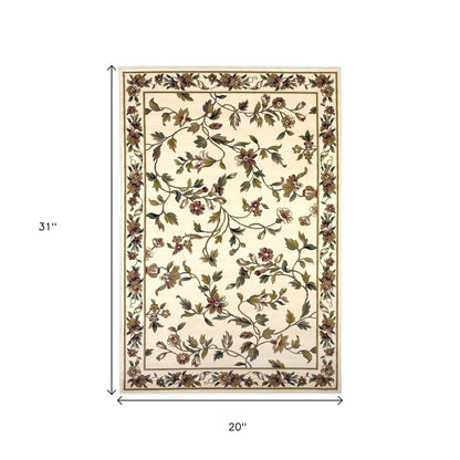 2' X 3' Ivory Green And Red Floral Vines Area Rug
