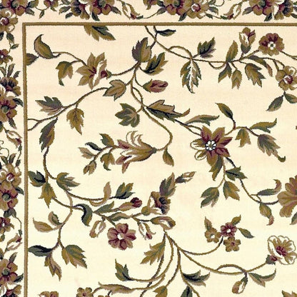 2' X 3' Ivory Green And Red Floral Vines Area Rug