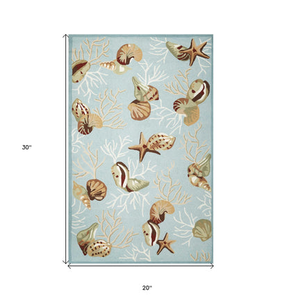 3' X 5' Blue Corals And Shells Area Rug