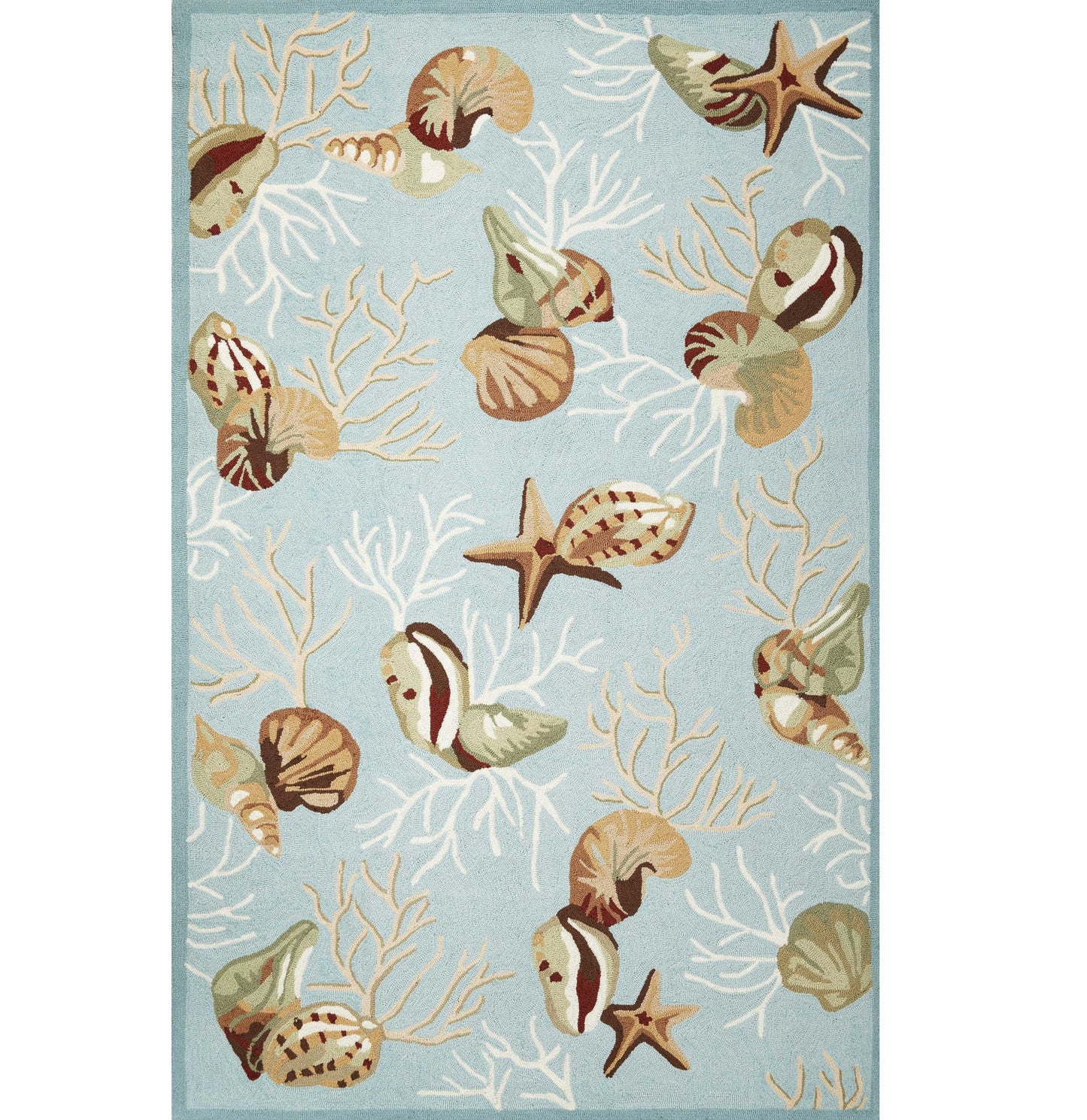 7' Round Blue Shells And Corals Indoor Area Rug