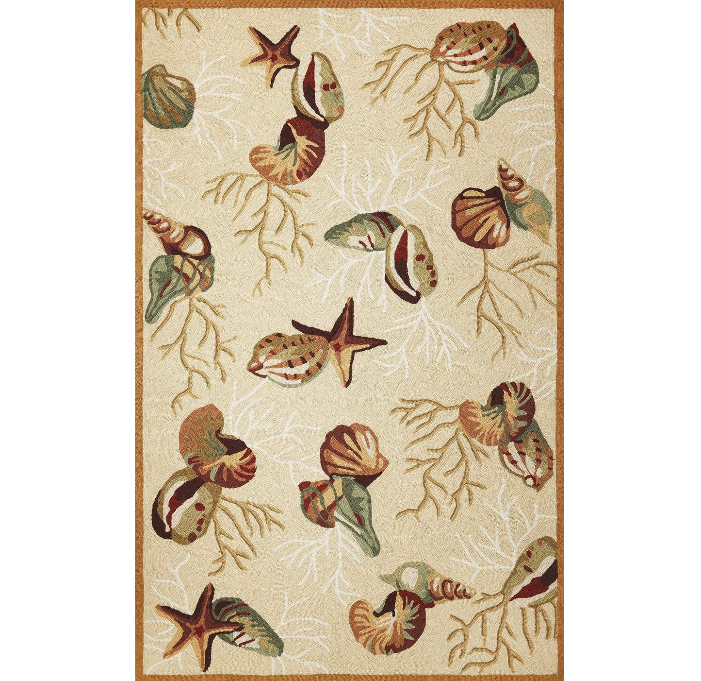 5' X 7' Beige Corals And Shells Indoor Area Rug