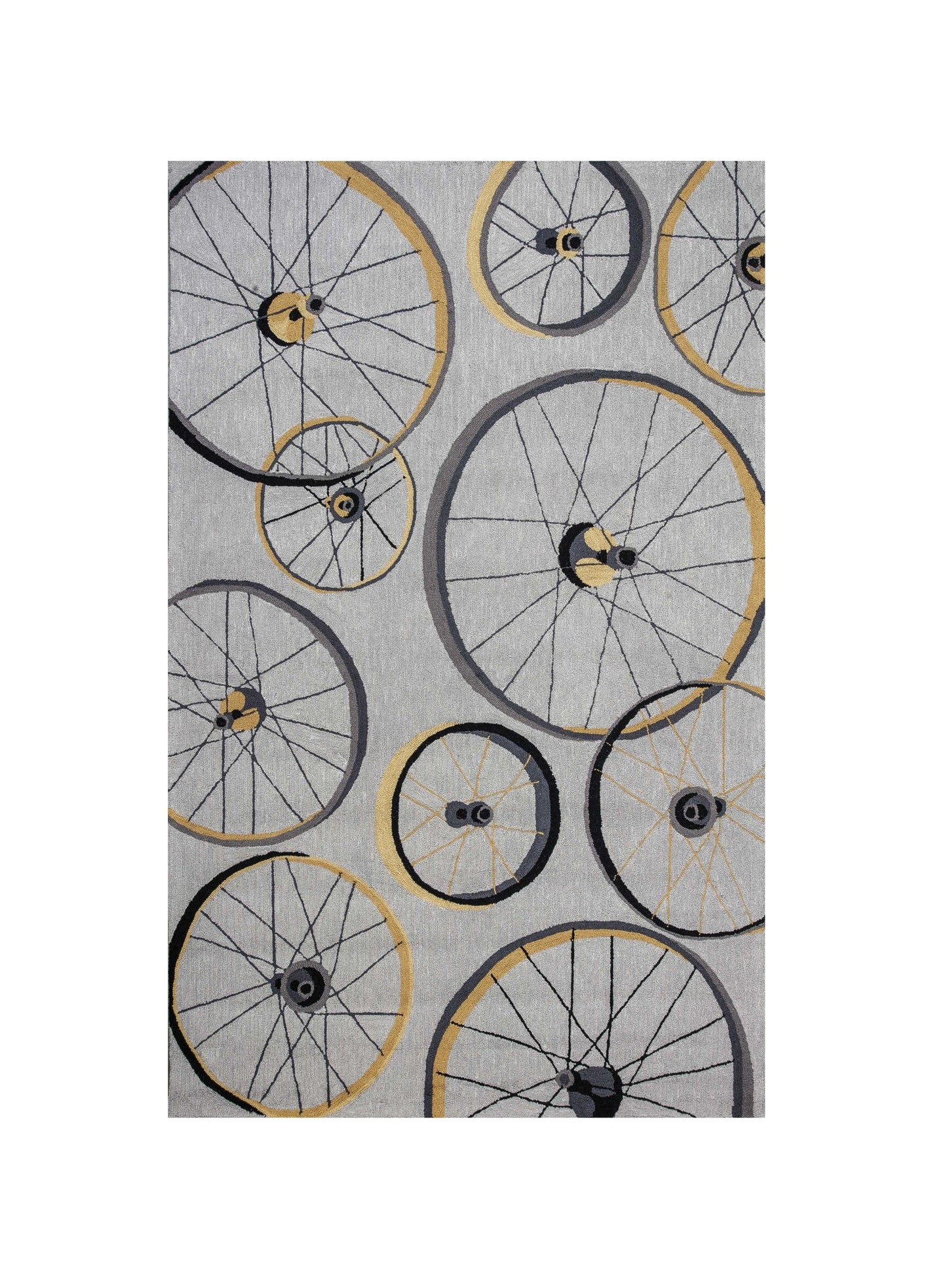 5' X 8' Grey Hand Hooked Wheels Indoor Area Rug