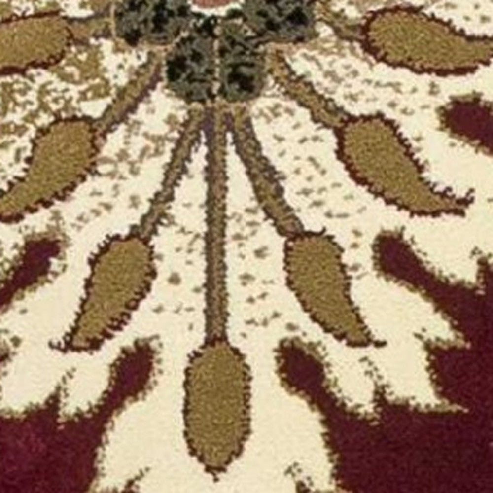 Red Octagon Floral Vines Area Rug