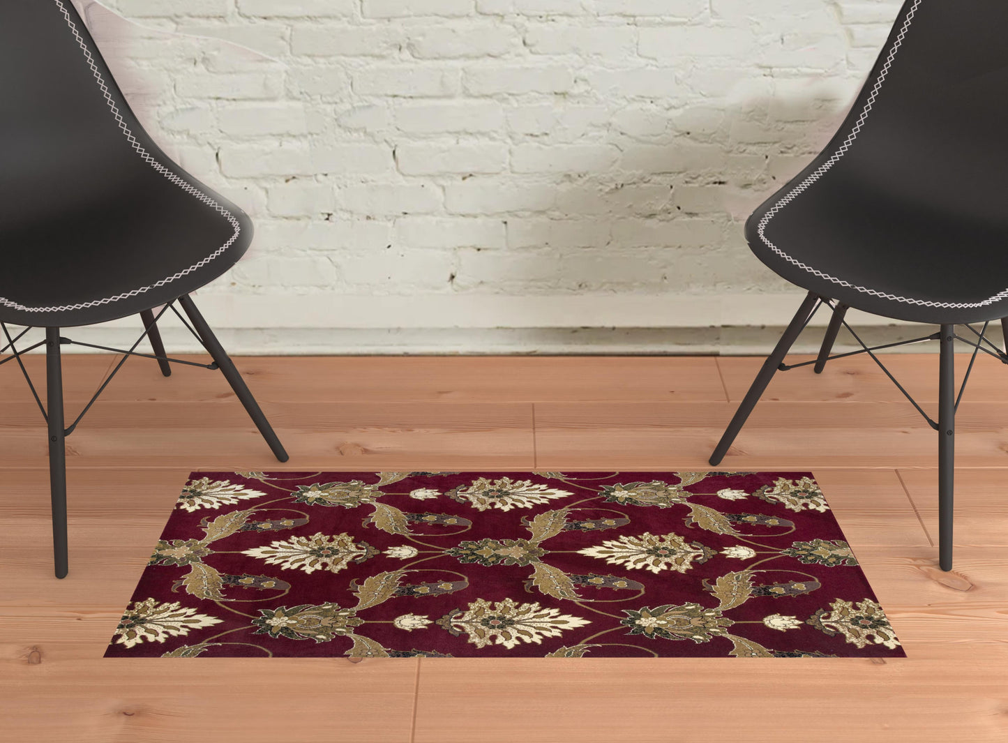 Red Octagon Floral Vines Area Rug