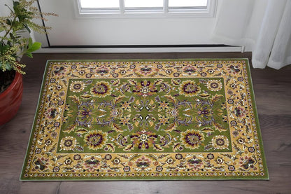 2' X 3' Green Taupe And Ivory Floral Medallion Area Rug