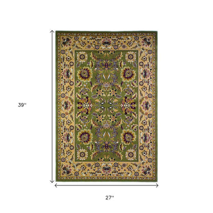 2' X 3' Green Taupe And Ivory Floral Medallion Area Rug