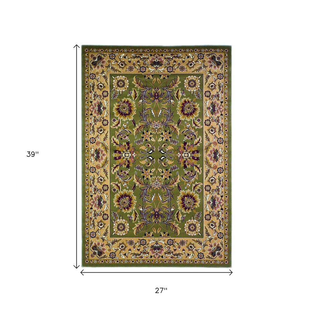 2' X 3' Green Taupe And Ivory Floral Medallion Area Rug