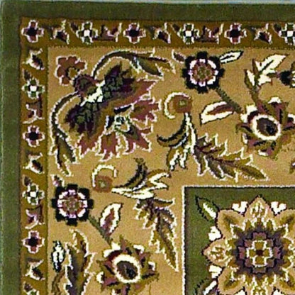 2' X 3' Green Taupe And Ivory Floral Medallion Area Rug