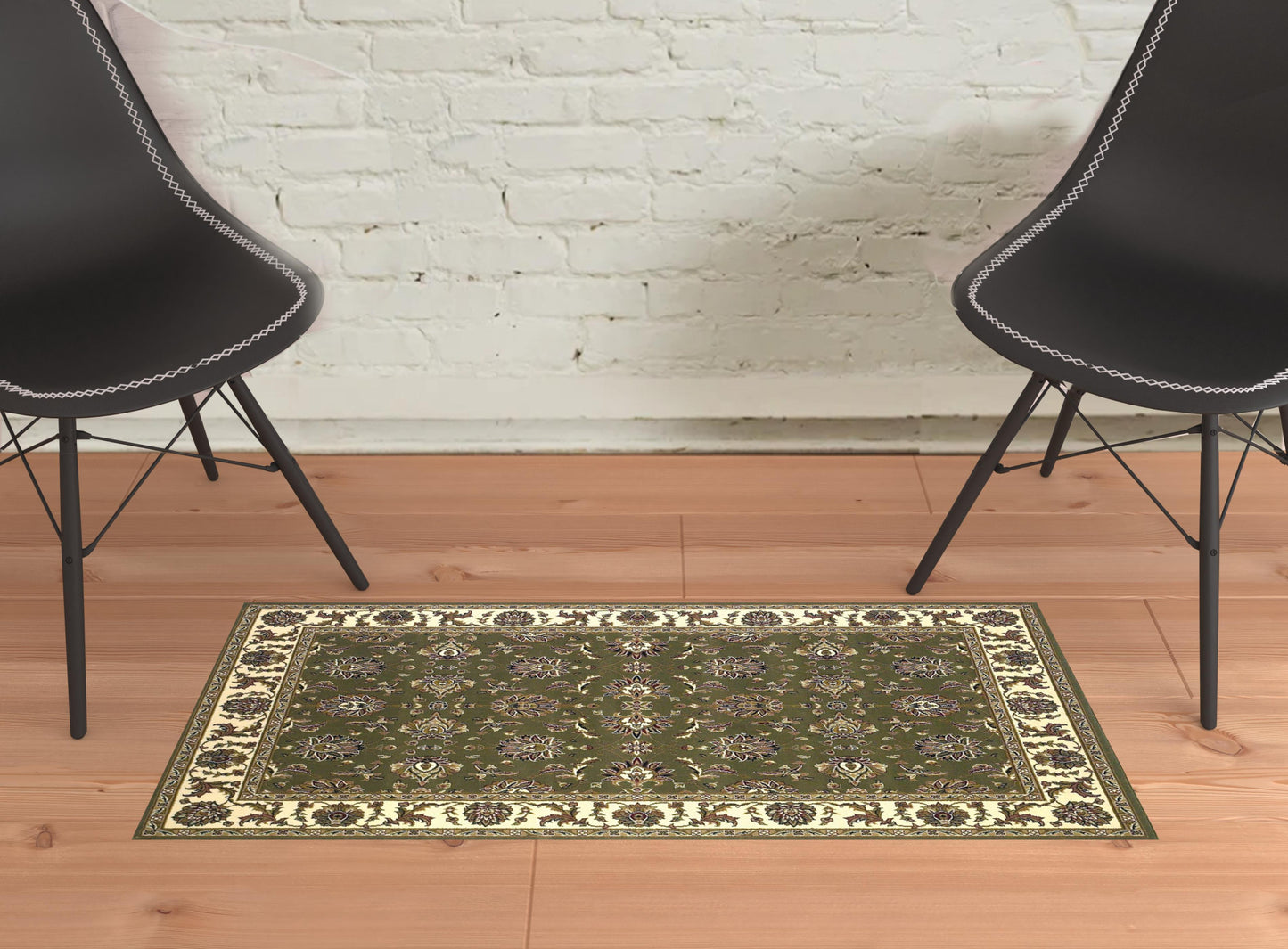 Green And Ivory Octagon Floral Vines Area Rug