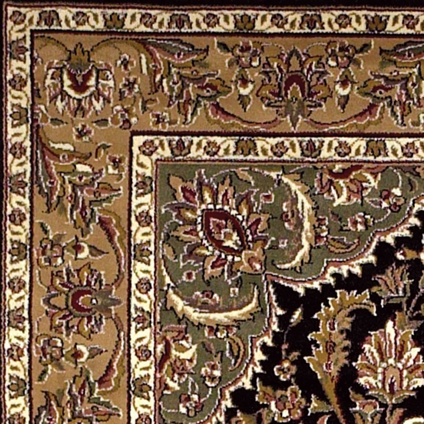 3' X 5' Black And Beige Floral Medallion Area Rug
