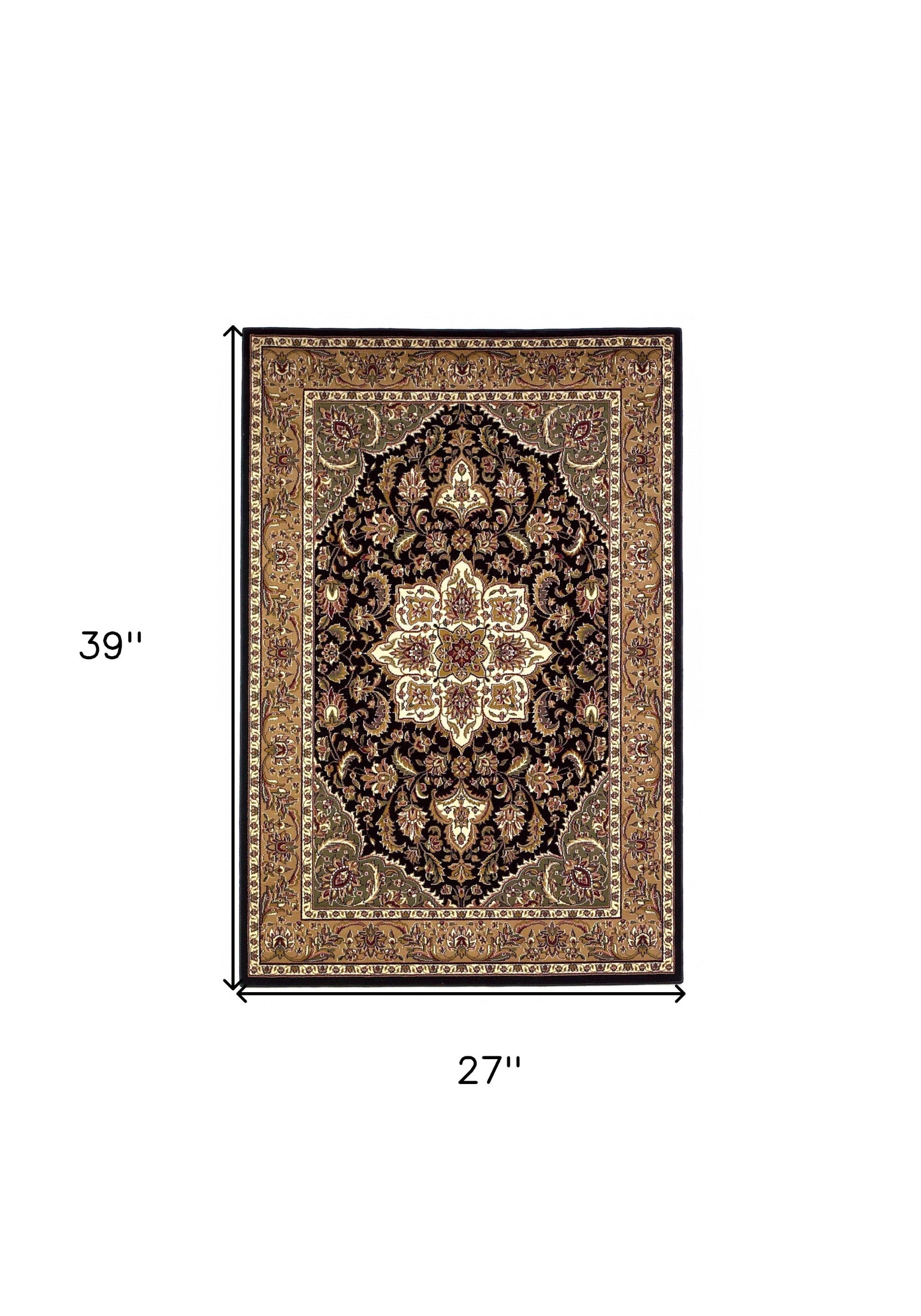 3' X 5' Black And Beige Floral Medallion Area Rug